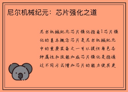 尼尔机械纪元：芯片强化之道
