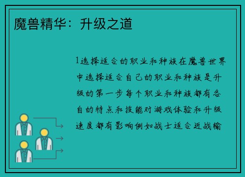 魔兽精华：升级之道